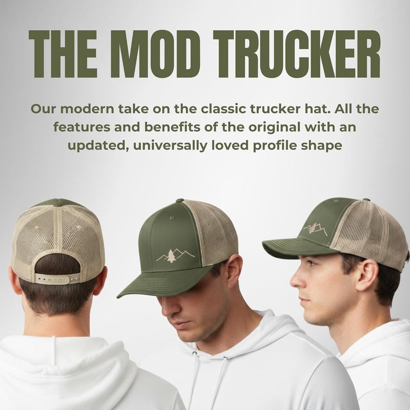 Lindo Trucker Hat [ Great Outdoors Design ] for Men and Women: Mid Profile Cap with Breathable Mesh Back and Adjustable Snap - Image 2
